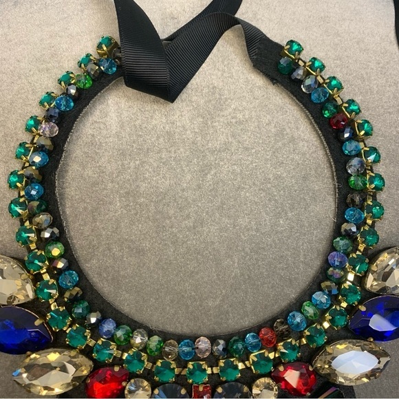 Multicoloured rhinestone gem jewelled bib statement necklace - Picture 4 of 15